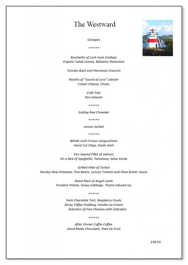 crinan hotel dining sample menus